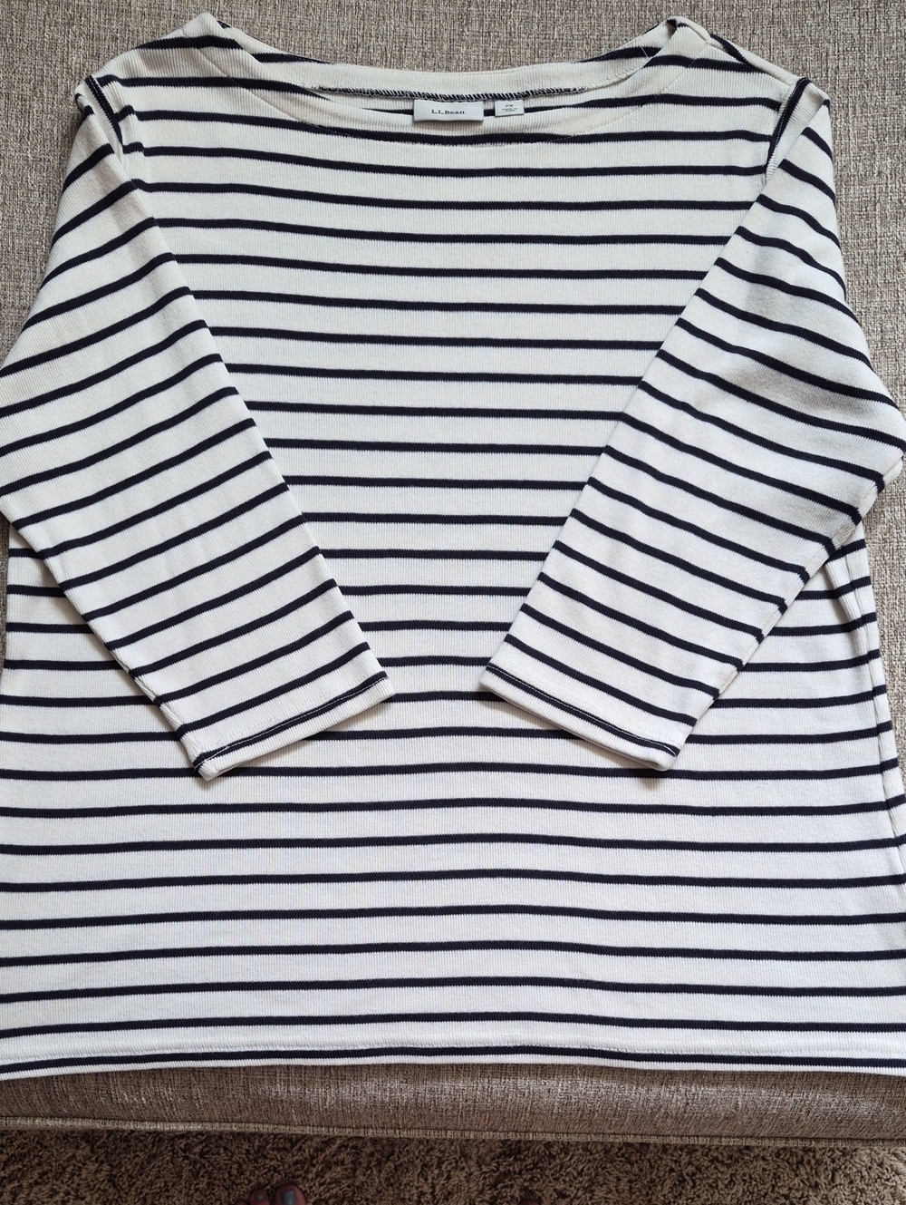 L.L. Bean Navy and White Striped Knit Top Ribbed Knit 100% Cotton Size 2X